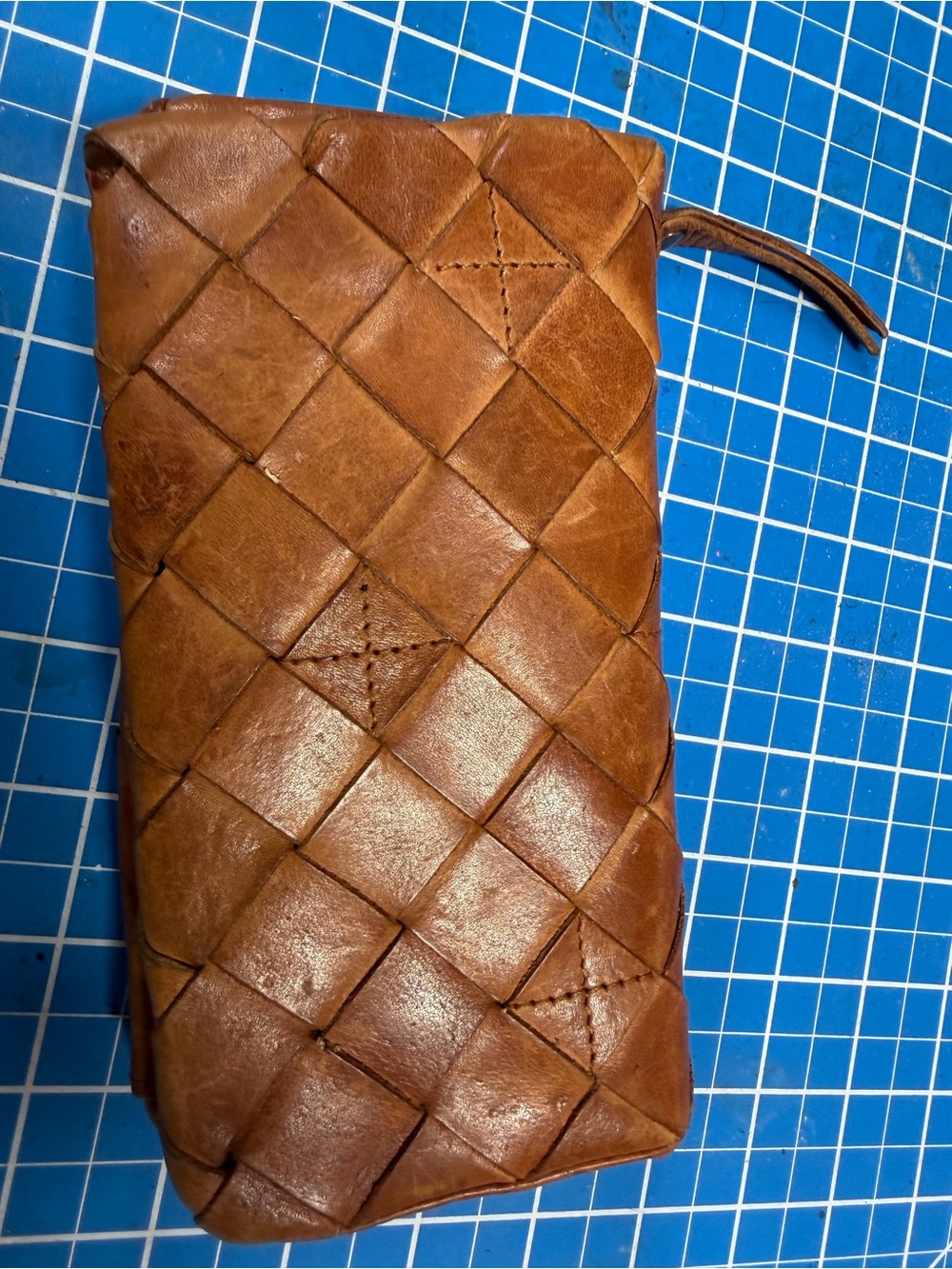 Woven Leather Zip Wallet in Brown